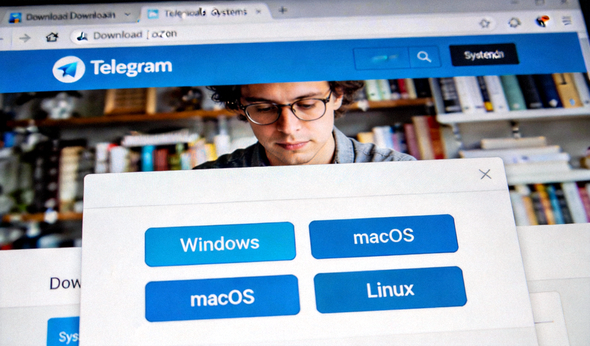 步骤二截图：展示Telegram官网上的Windows、macOS和Linux系统下载按钮区域