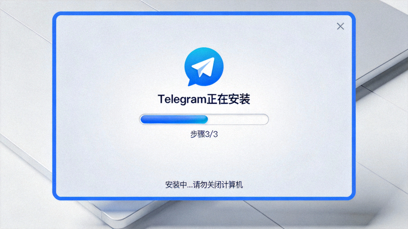 步骤三截图：Windows系统安装Telegram时的界面，展示安装进度条