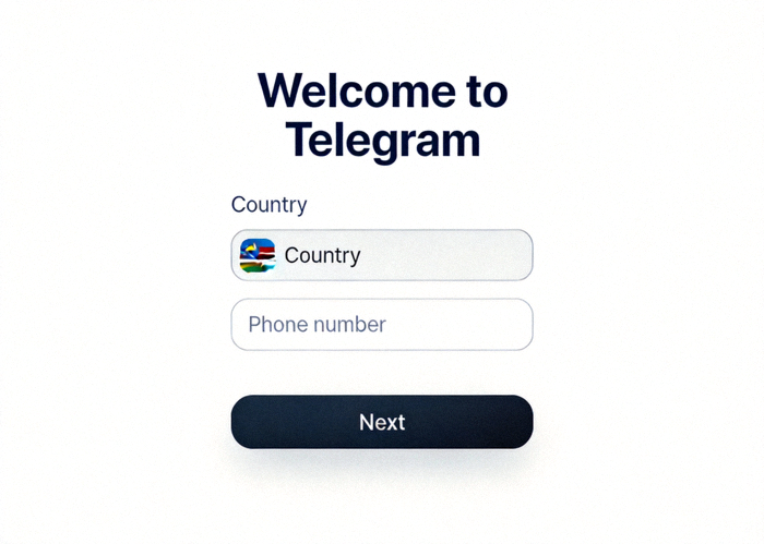 步骤四截图：Telegram Desktop的登录界面，显示国家选择框和手机号码输入框