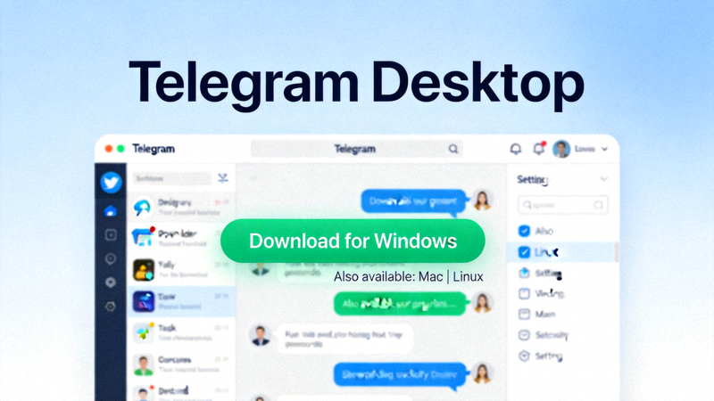 Telegram Desktop官方网站首页截图，展示下载按钮和界面