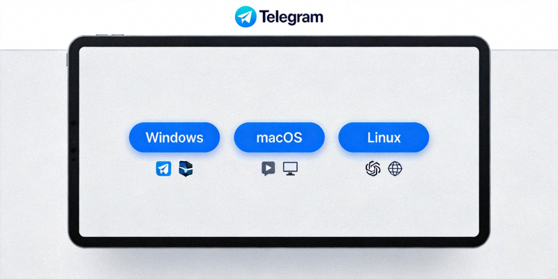 Telegram官网下载选项截图 - 显示Windows、macOS、Linux三个下载按钮
