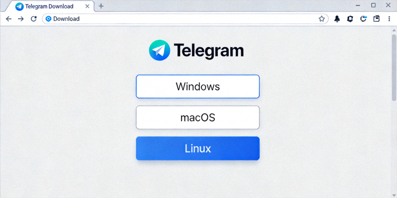 Telegram官网下载选项截图 - 显示Windows、macOS、Linux下载按钮
