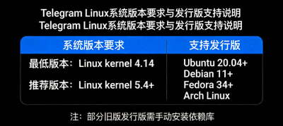 Telegram Linux系统版本要求与发行版支持说明配图 - 显示Linux终端界面
